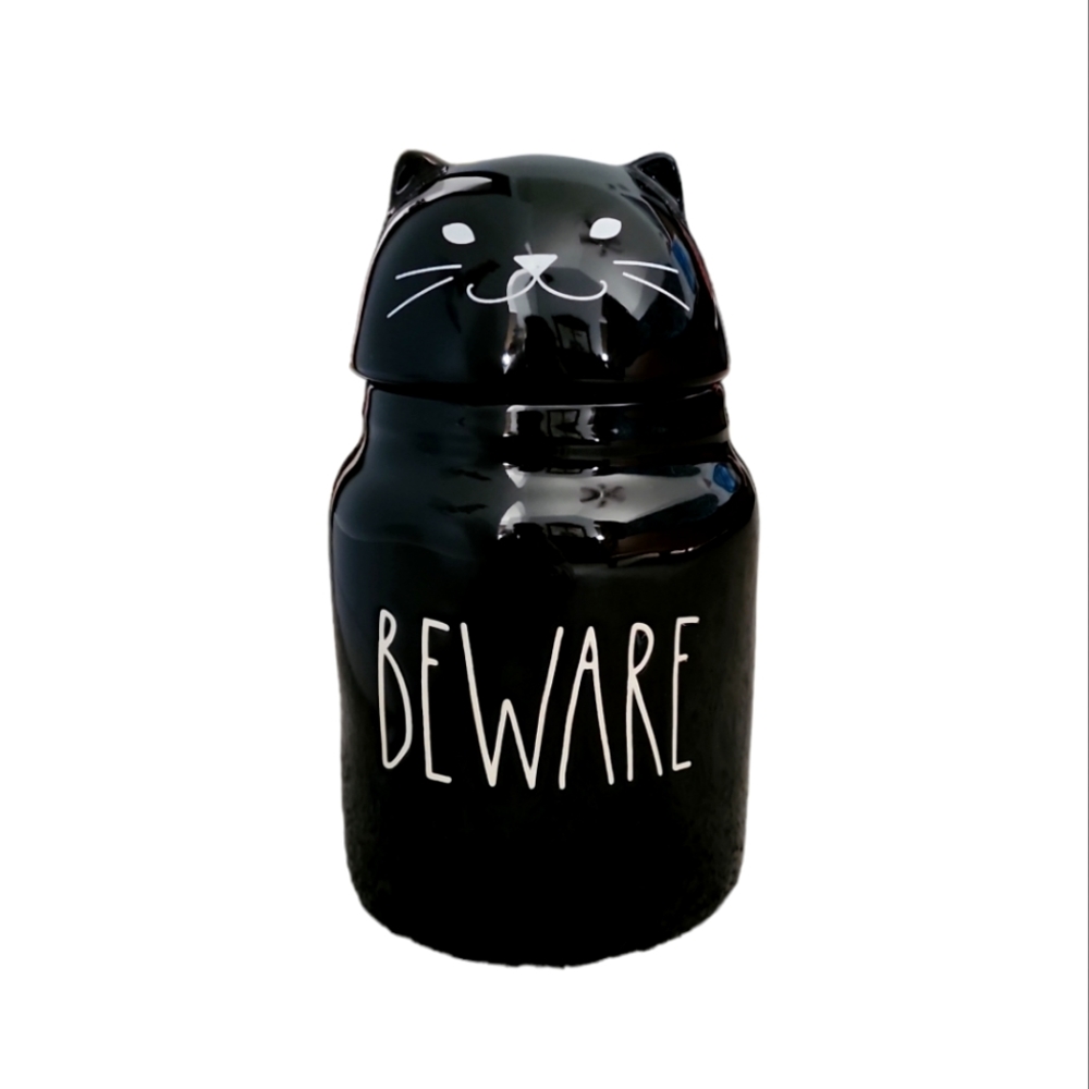 RAE DUNN | Black Beware Canister with Cat Topper
